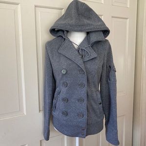 Ambiance Woman Grey Hooded Button Up Sweatshirt Size L